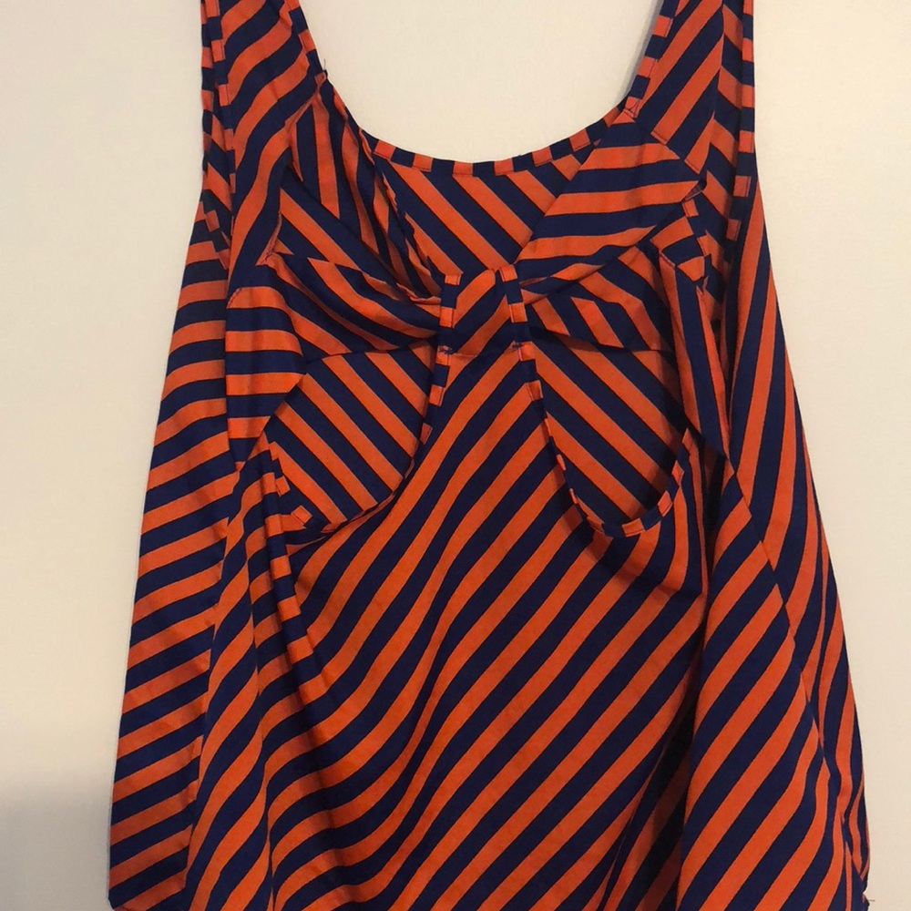 Open back with bow.  Orange and navy